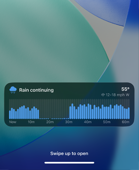 Precipitation Live Activity showing a minute-by-minute rain chart